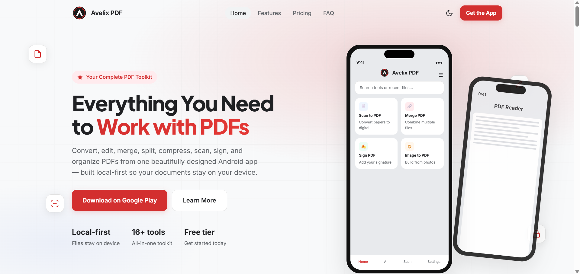 Avelix PDF marketing website homepage